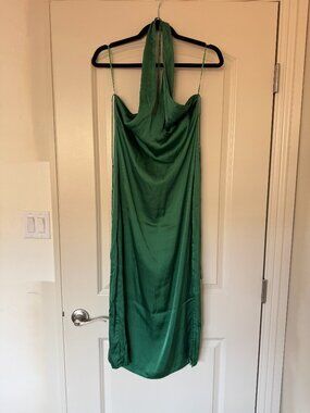 MLM green silk halter-neck dress